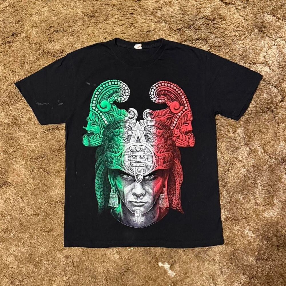 Vintage Y2K Mexico Aztec Face T-shirt Black Medium